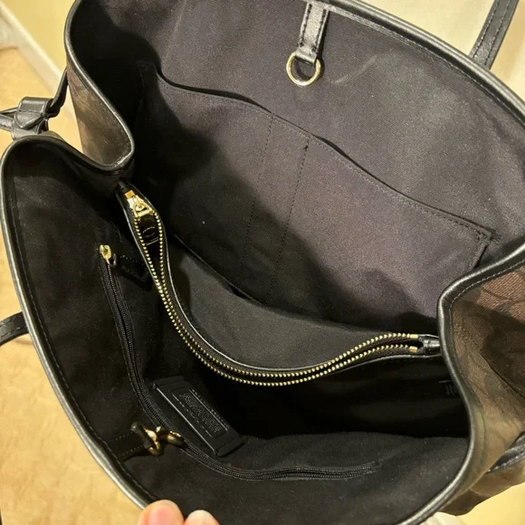 COACH Signature Drawstring Carryall Tote Bag Black/Brown - Picture 6 of 8